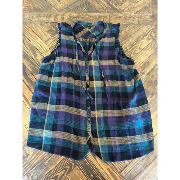Torrid Plaid Academia Cottage Hobbit Top Women 3 Peasant Dark Business Casual - Picture 1 of 8